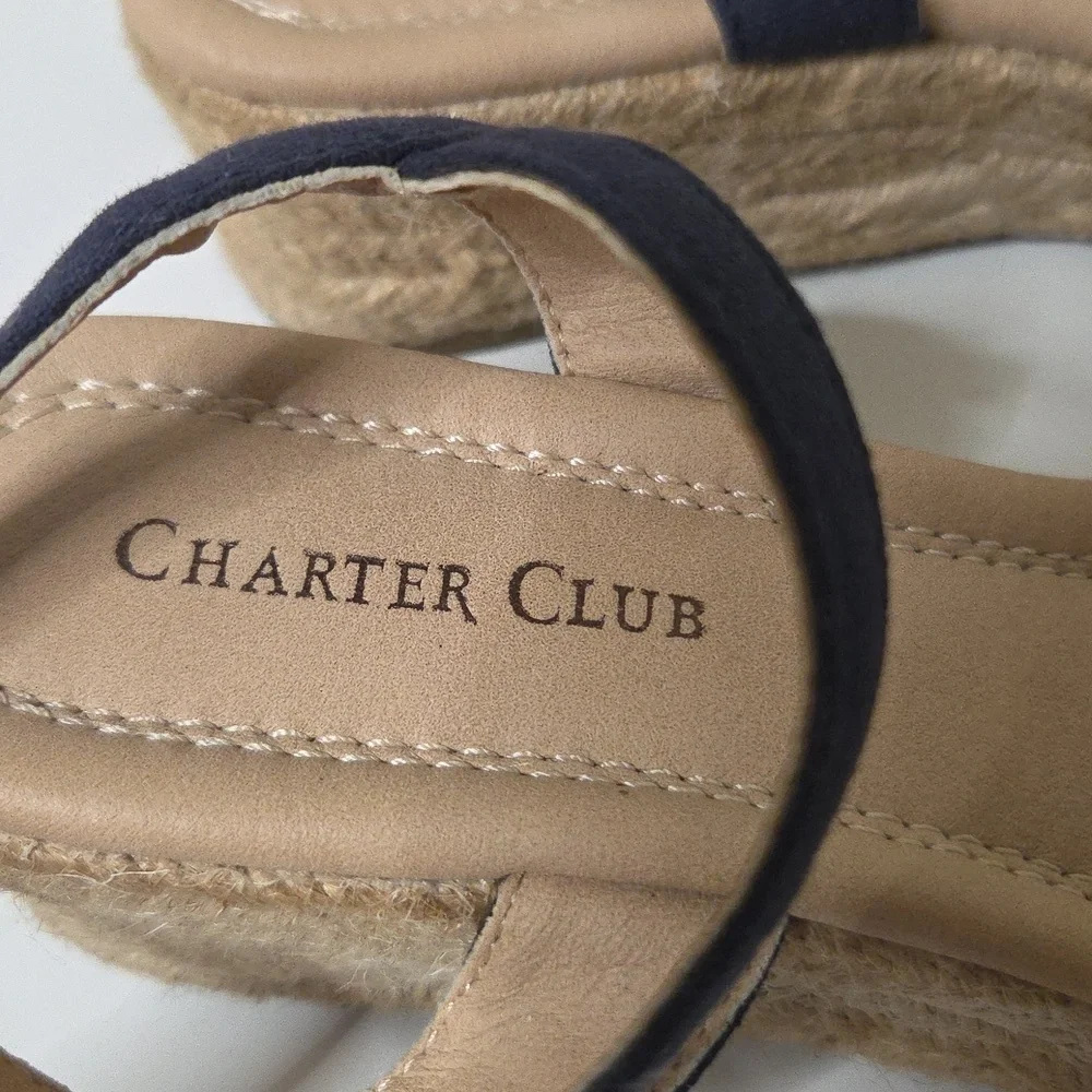 Charter Club Women's Navy and Tan Espadrilles Size 7